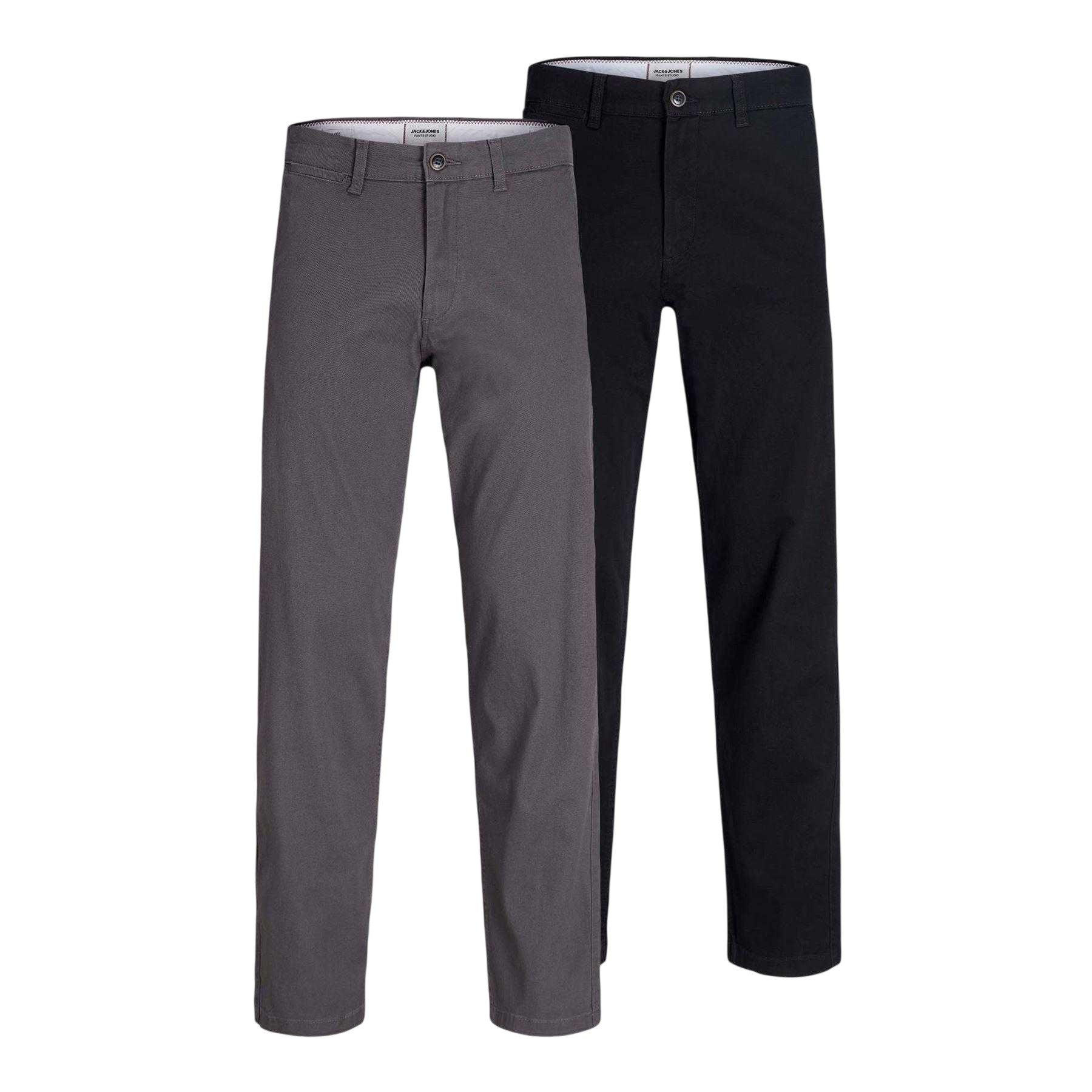 Black - Front - Jack And Jones Mens Kane Dave Chinos (Pack of 2)