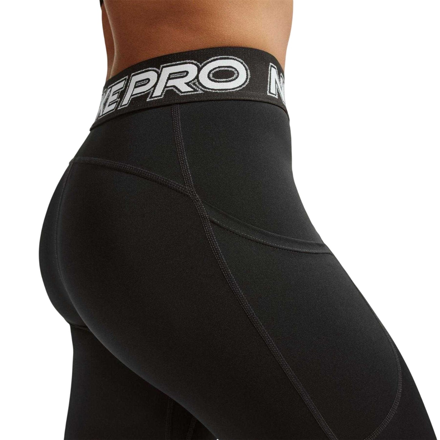 Black-White - Lifestyle - Nike Womens-Ladies Pro Side Pocket 7-8 Leggings