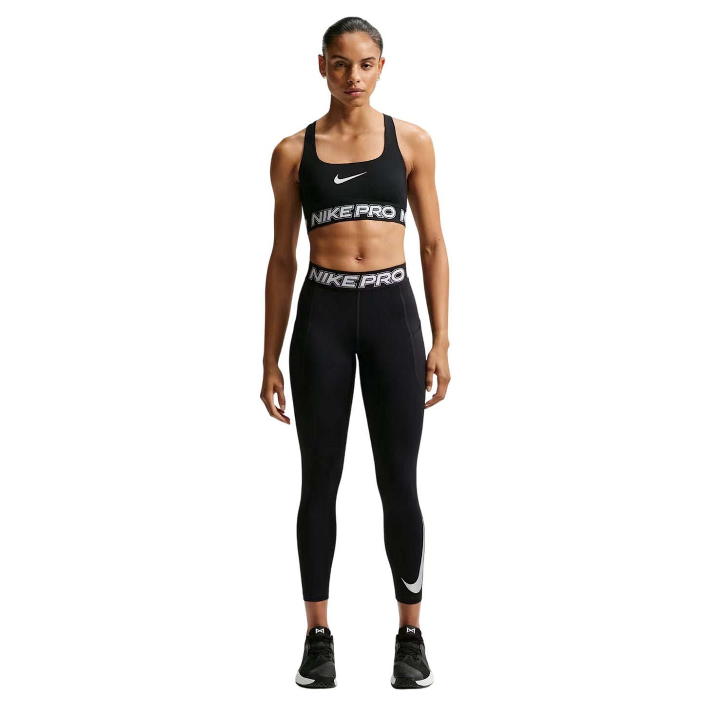 Black-White - Front - Nike Womens-Ladies Pro Side Pocket 7-8 Leggings