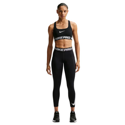 Black-White - Front - Nike Womens-Ladies Pro Side Pocket 7-8 Leggings