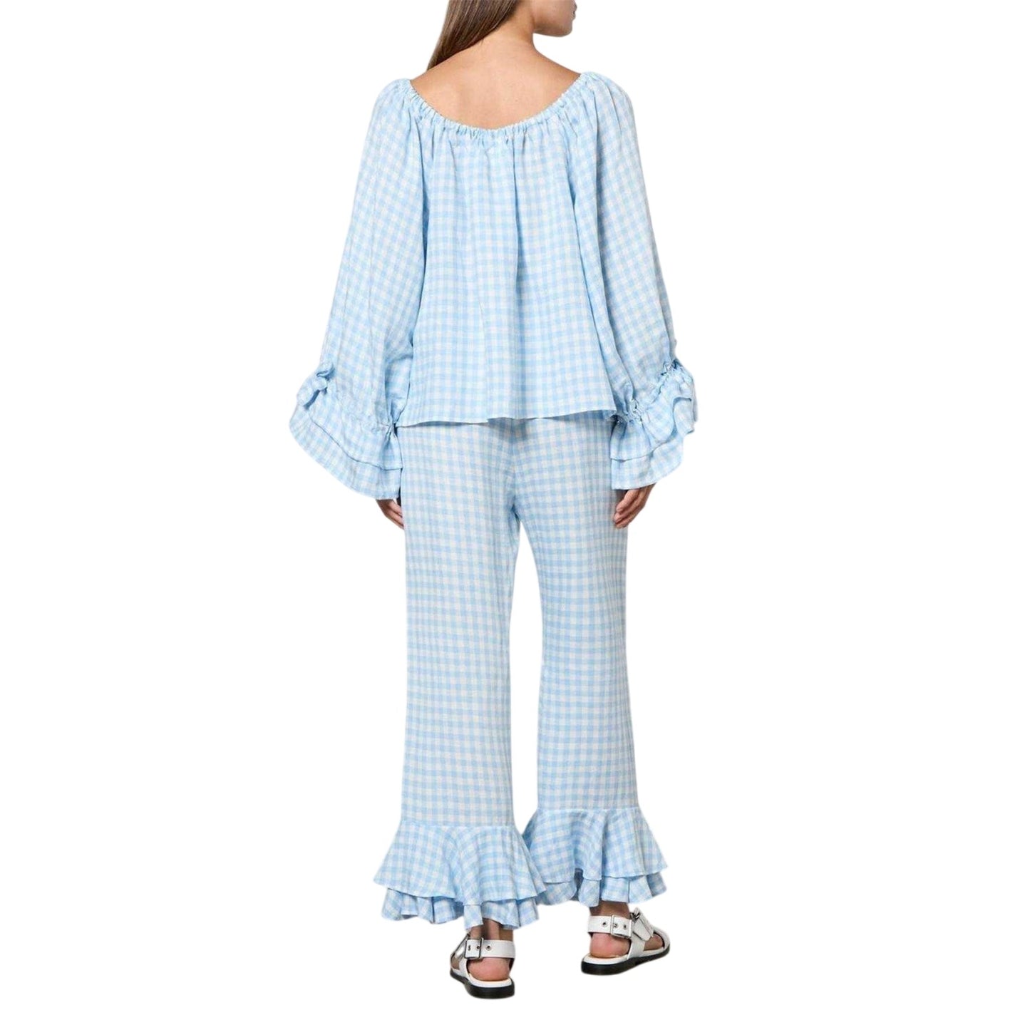 Blue - Back - Sleeper Womens-Ladies Puff Sleeve Loungewear Set