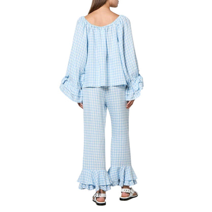 Blue - Back - Sleeper Womens-Ladies Puff Sleeve Loungewear Set