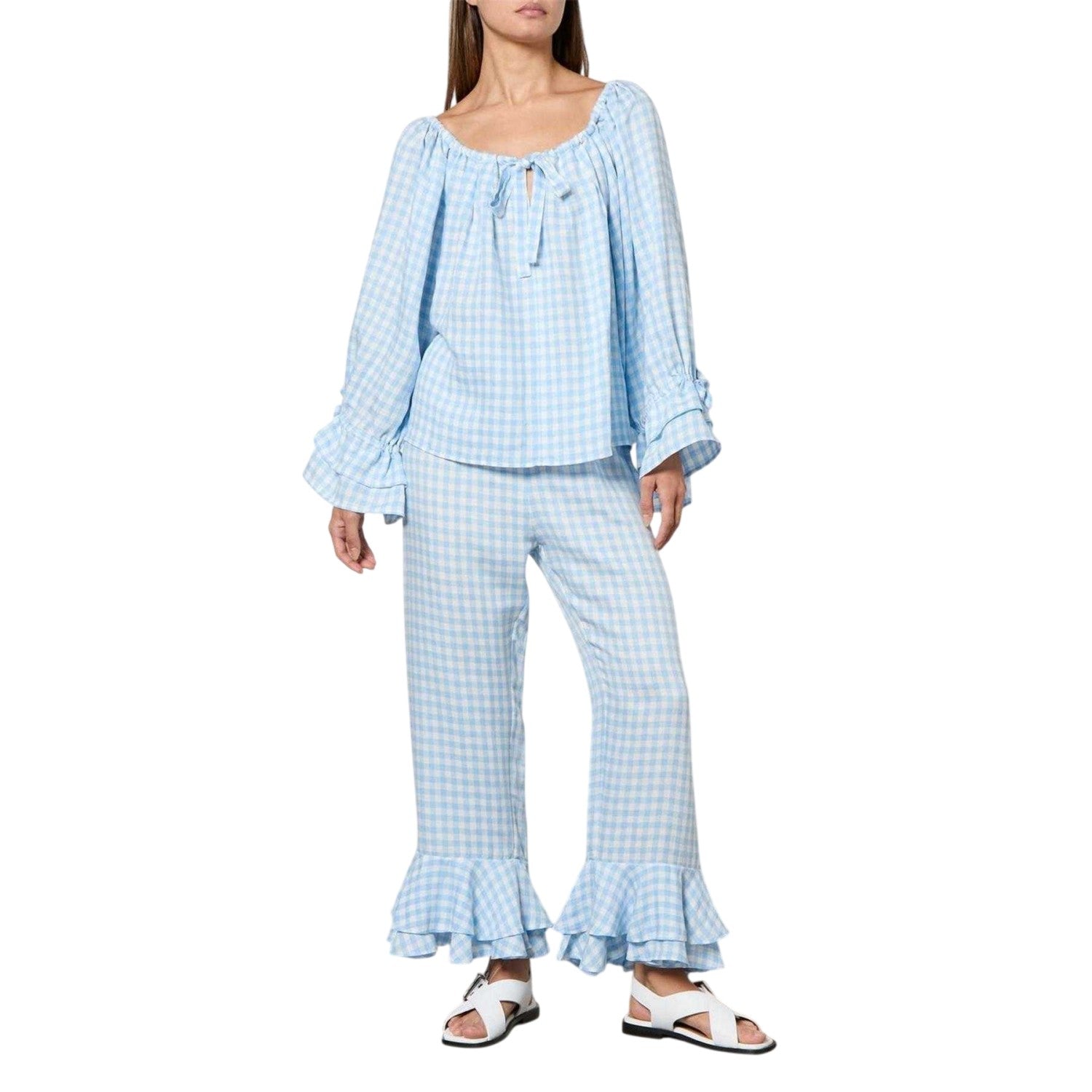 Blue - Front - Sleeper Womens-Ladies Puff Sleeve Loungewear Set