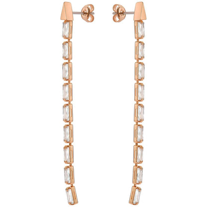 Rose Gold-Crystal - Back - Ted Baker Womens-Ladies Silver Plated Baguette Cut Earring
