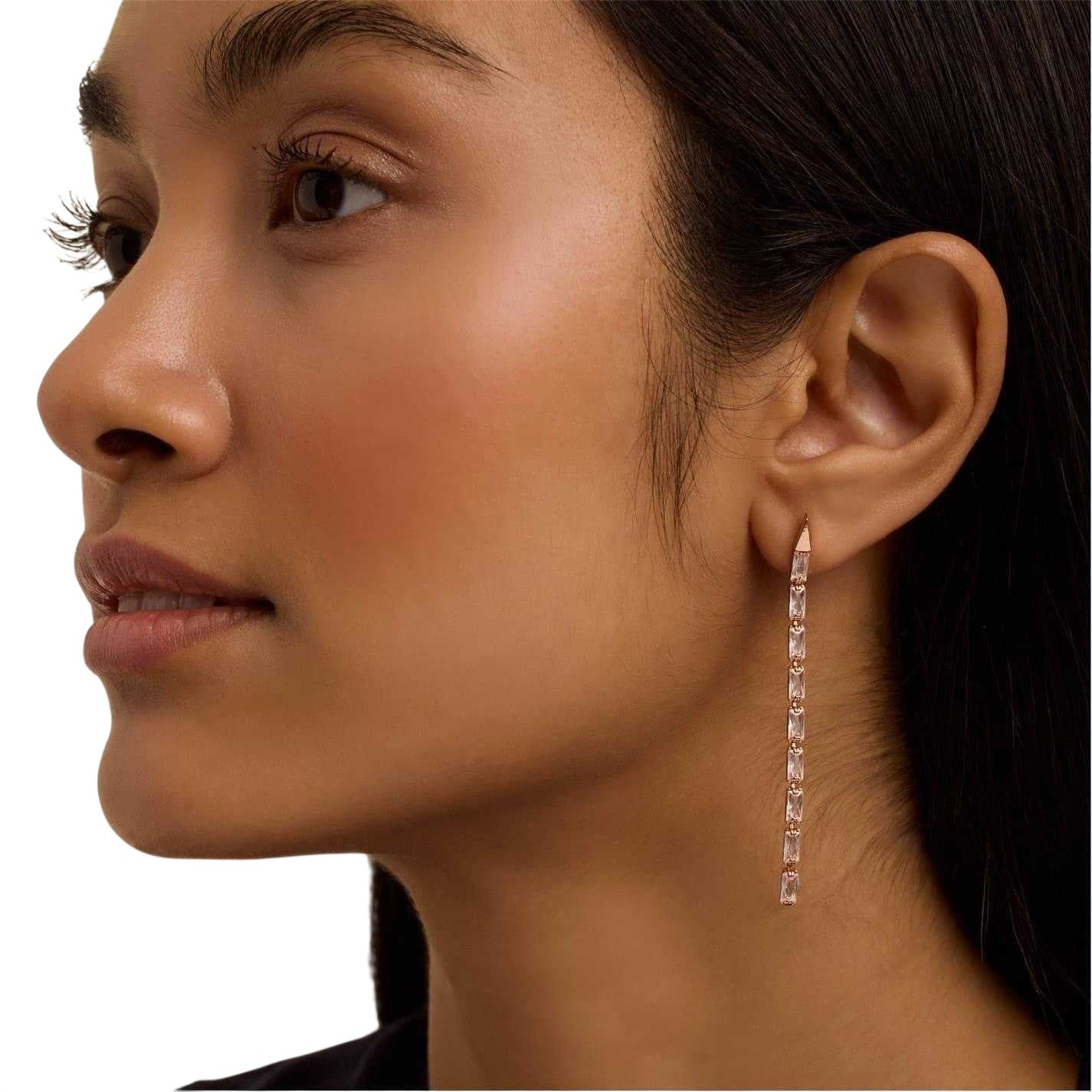 Rose Gold-Crystal - Side - Ted Baker Womens-Ladies Silver Plated Baguette Cut Earring