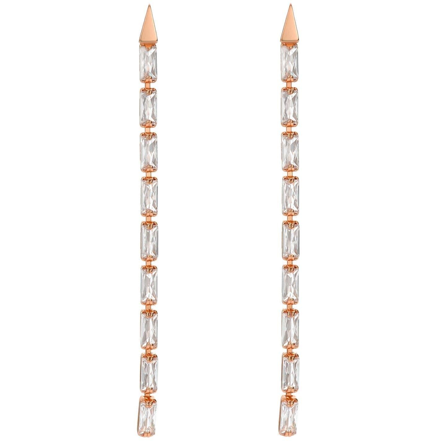 Rose Gold-Crystal - Front - Ted Baker Womens-Ladies Silver Plated Baguette Cut Earring