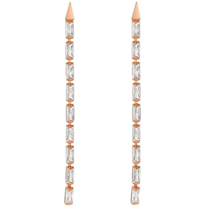 Rose Gold-Crystal - Front - Ted Baker Womens-Ladies Silver Plated Baguette Cut Earring