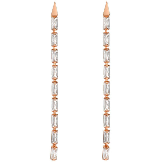 Rose Gold-Crystal - Front - Ted Baker Womens-Ladies Silver Plated Baguette Cut Earring
