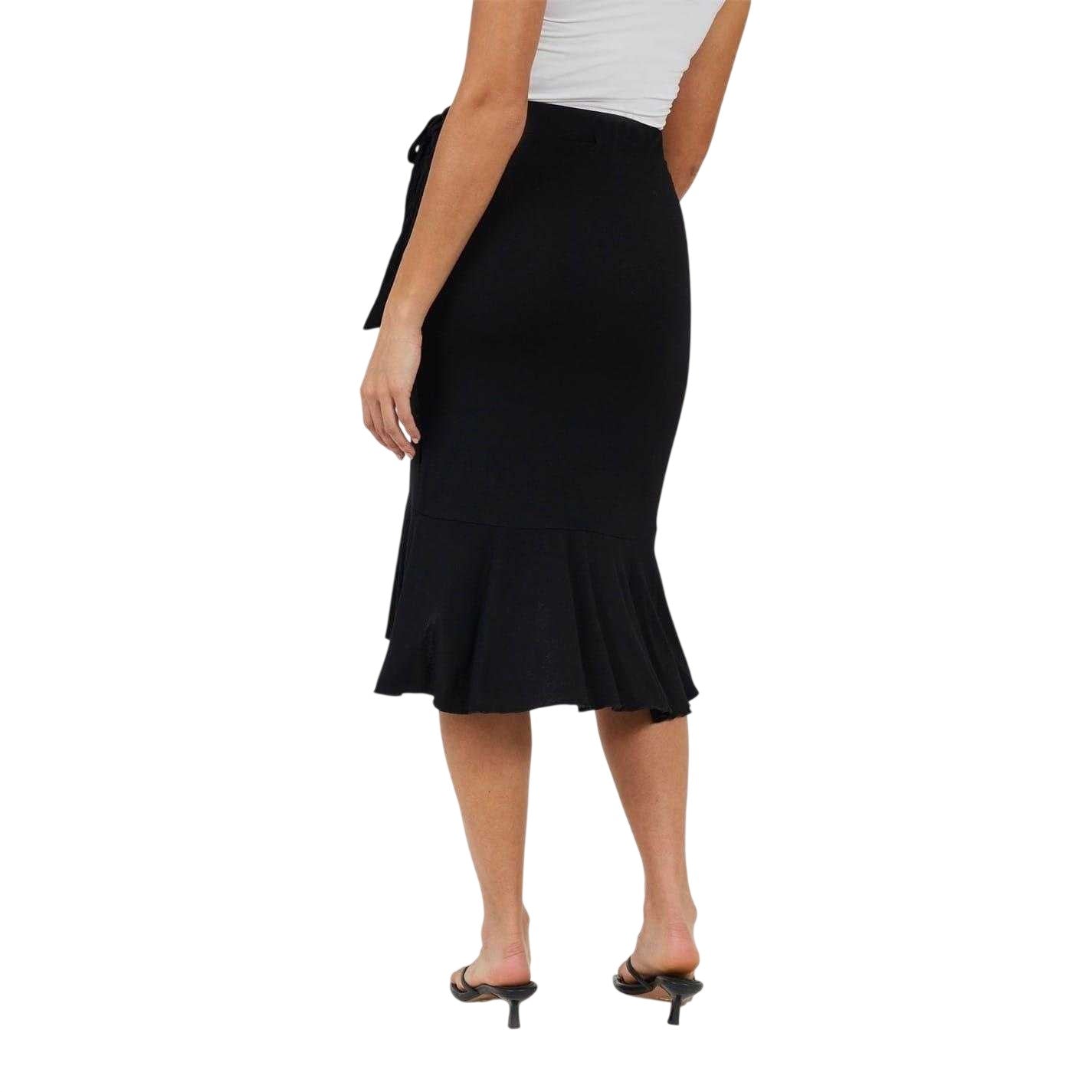 Black - Back - Brave Soul Womens-Ladies Jersey Wrap Midi Skirt