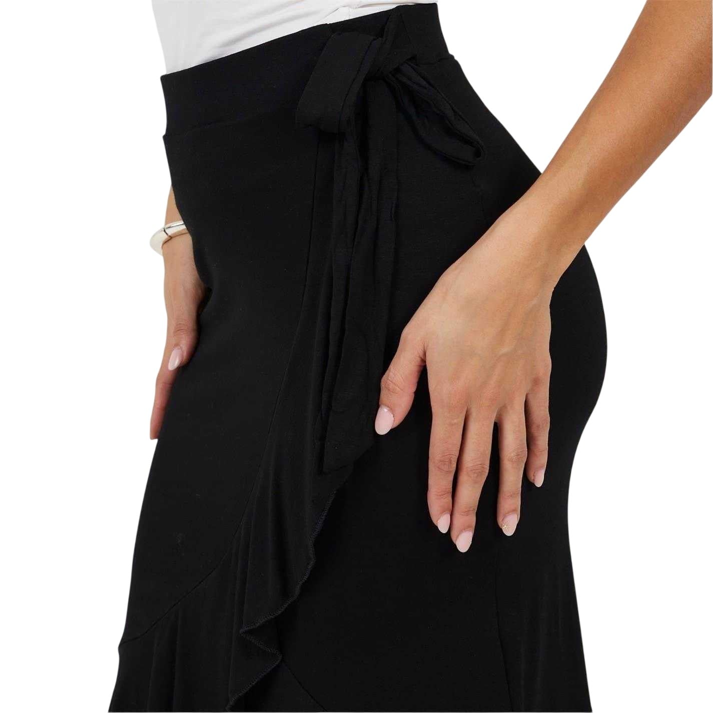 Black - Side - Brave Soul Womens-Ladies Jersey Wrap Midi Skirt