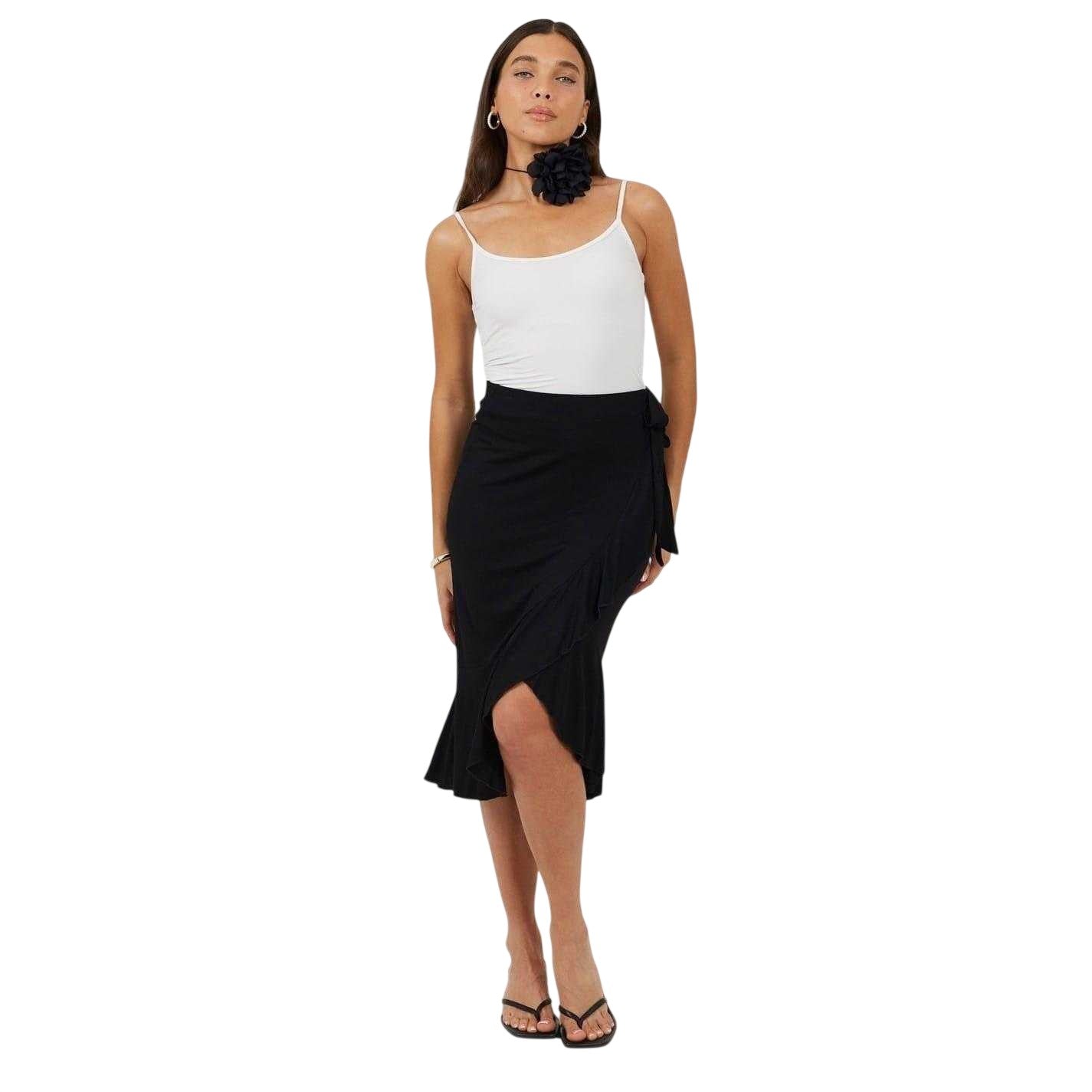Black - Lifestyle - Brave Soul Womens-Ladies Jersey Wrap Midi Skirt