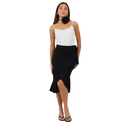 Black - Lifestyle - Brave Soul Womens-Ladies Jersey Wrap Midi Skirt