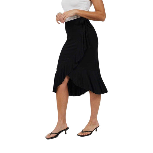 Black - Front - Brave Soul Womens-Ladies Jersey Wrap Midi Skirt