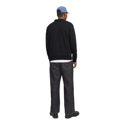 Black - Back - Jack And Jones Mens Cotton Blend Relaxed Fit Long-Sleeved Polo Sweatshirt