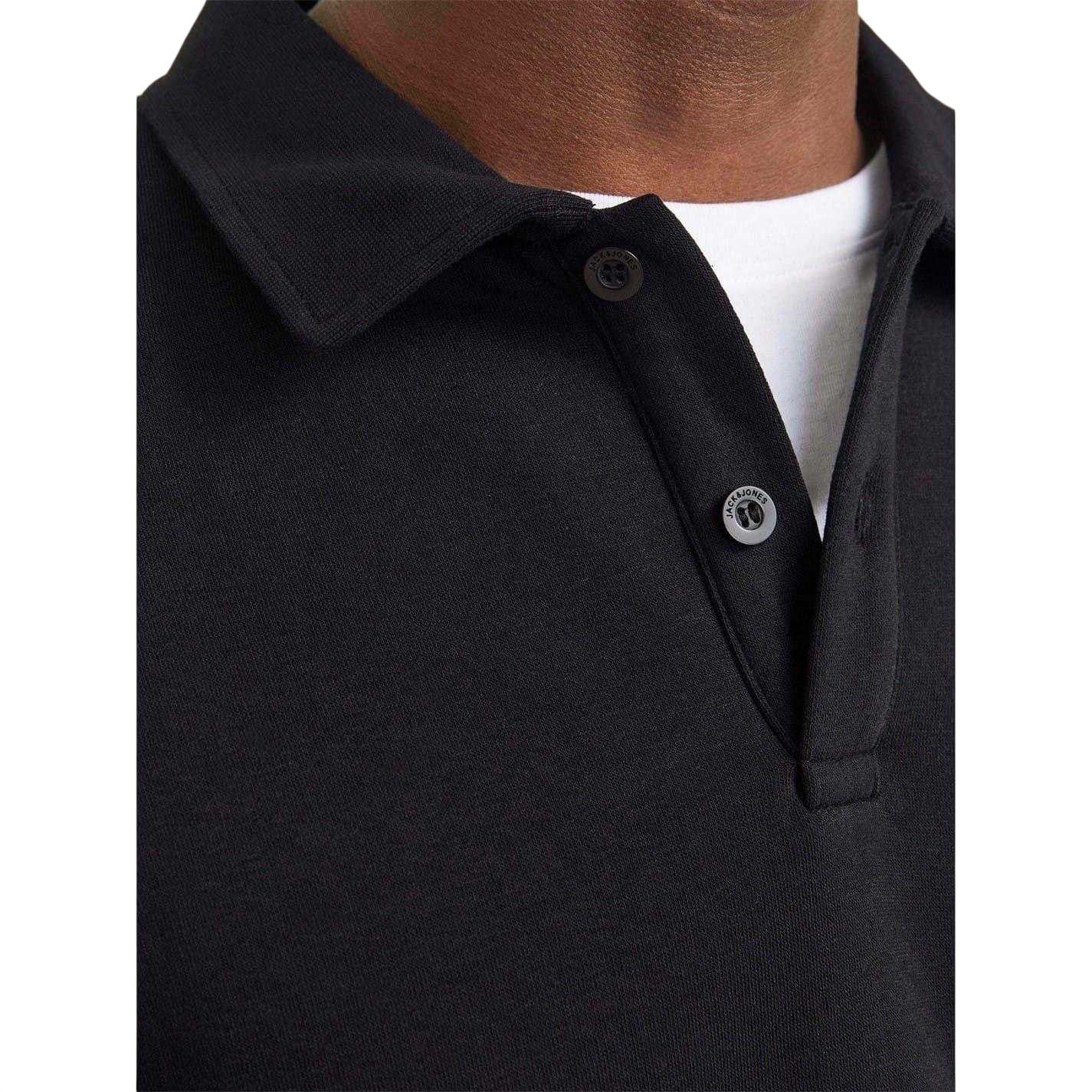 Black - Side - Jack And Jones Mens Cotton Blend Relaxed Fit Long-Sleeved Polo Sweatshirt