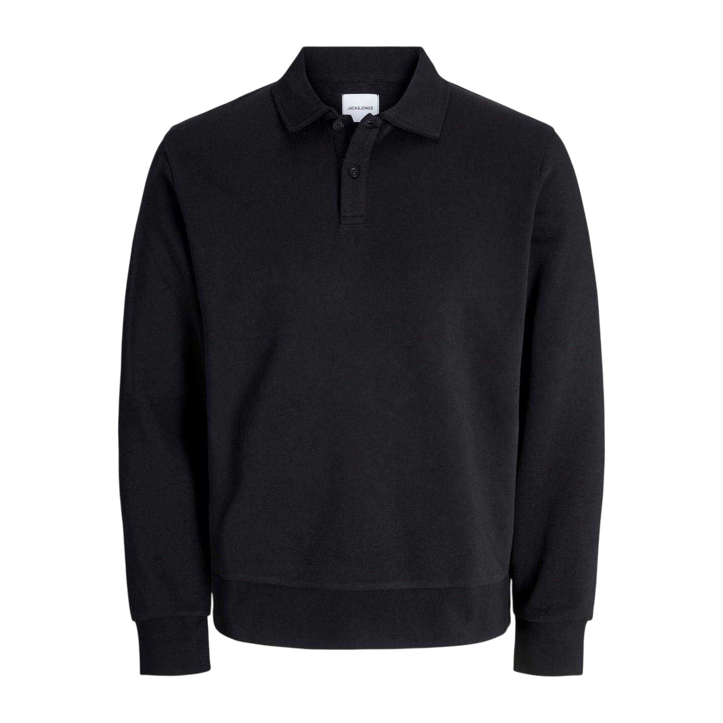 Black - Front - Jack And Jones Mens Cotton Blend Relaxed Fit Long-Sleeved Polo Sweatshirt