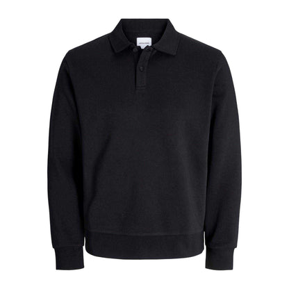Black - Front - Jack And Jones Mens Cotton Blend Relaxed Fit Long-Sleeved Polo Sweatshirt