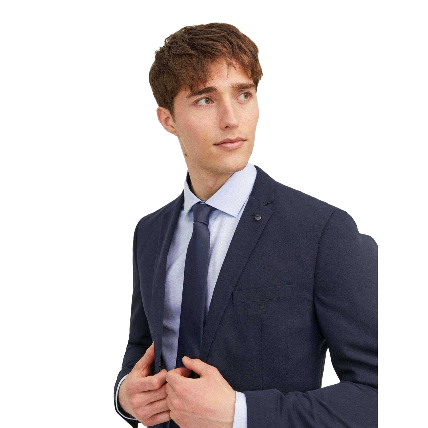Navy Blazer - Side - Jack And Jones Mens Plain Tie