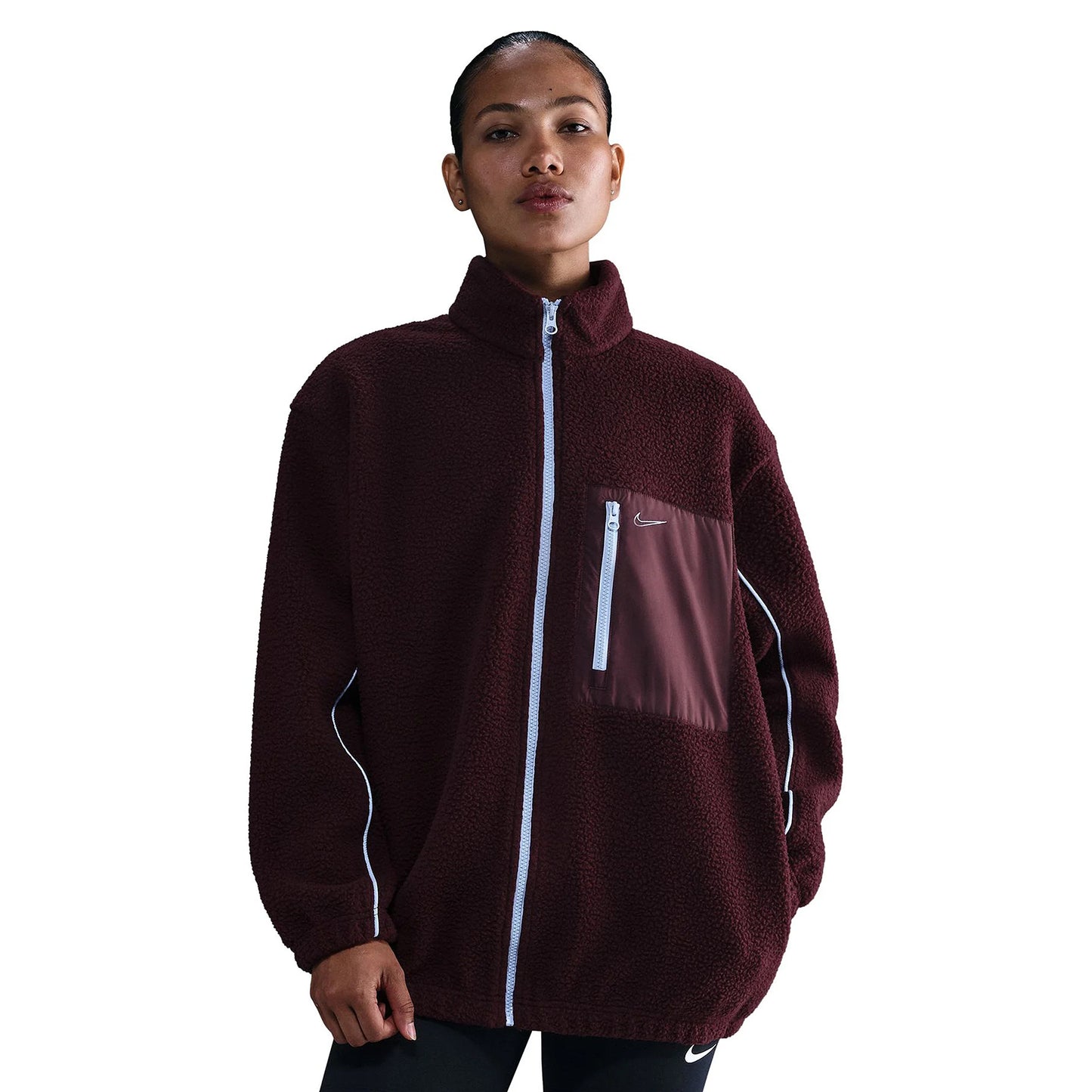 Burgundy - Front - Nike Womens-Ladies Sherpa Full Zip Jacket