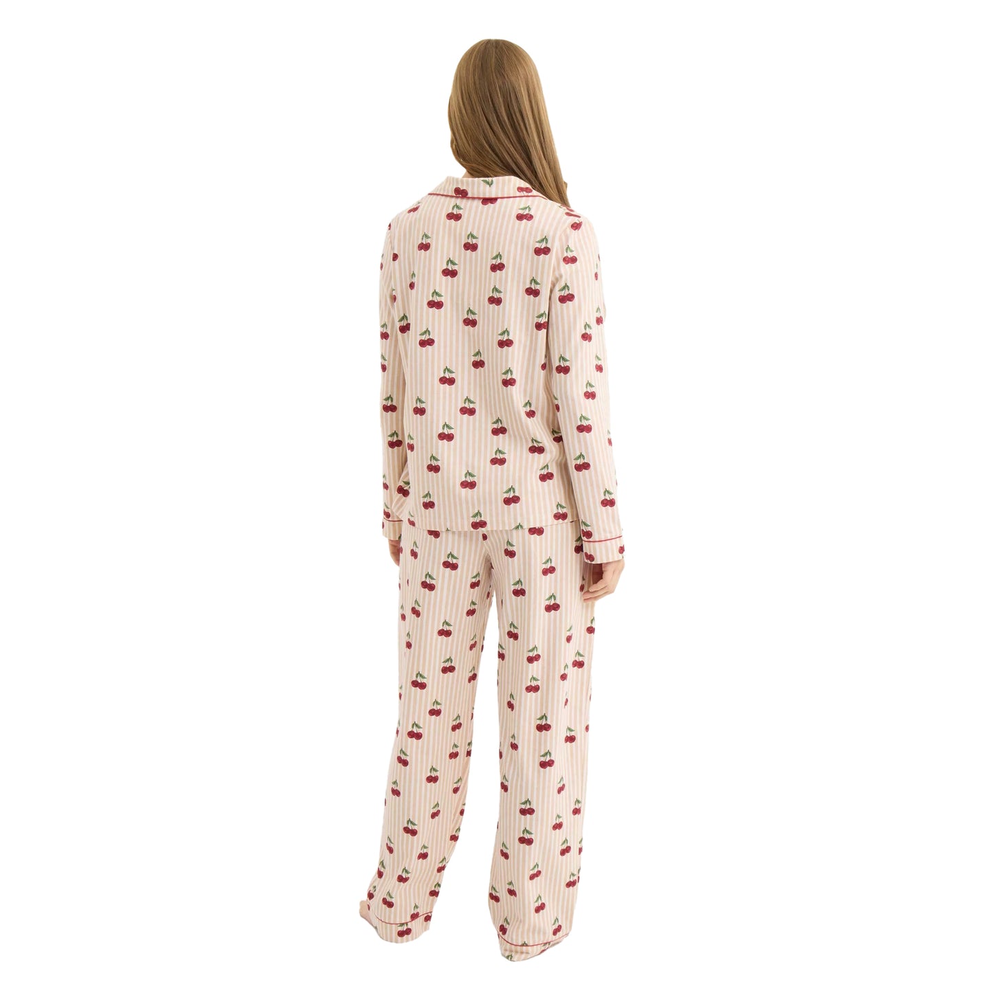 Cherry - Back - Chelsea Peers Womens-Ladies Cherry Cotton Long-Sleeved Pyjama Set