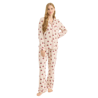 Cherry - Lifestyle - Chelsea Peers Womens-Ladies Cherry Cotton Long-Sleeved Pyjama Set