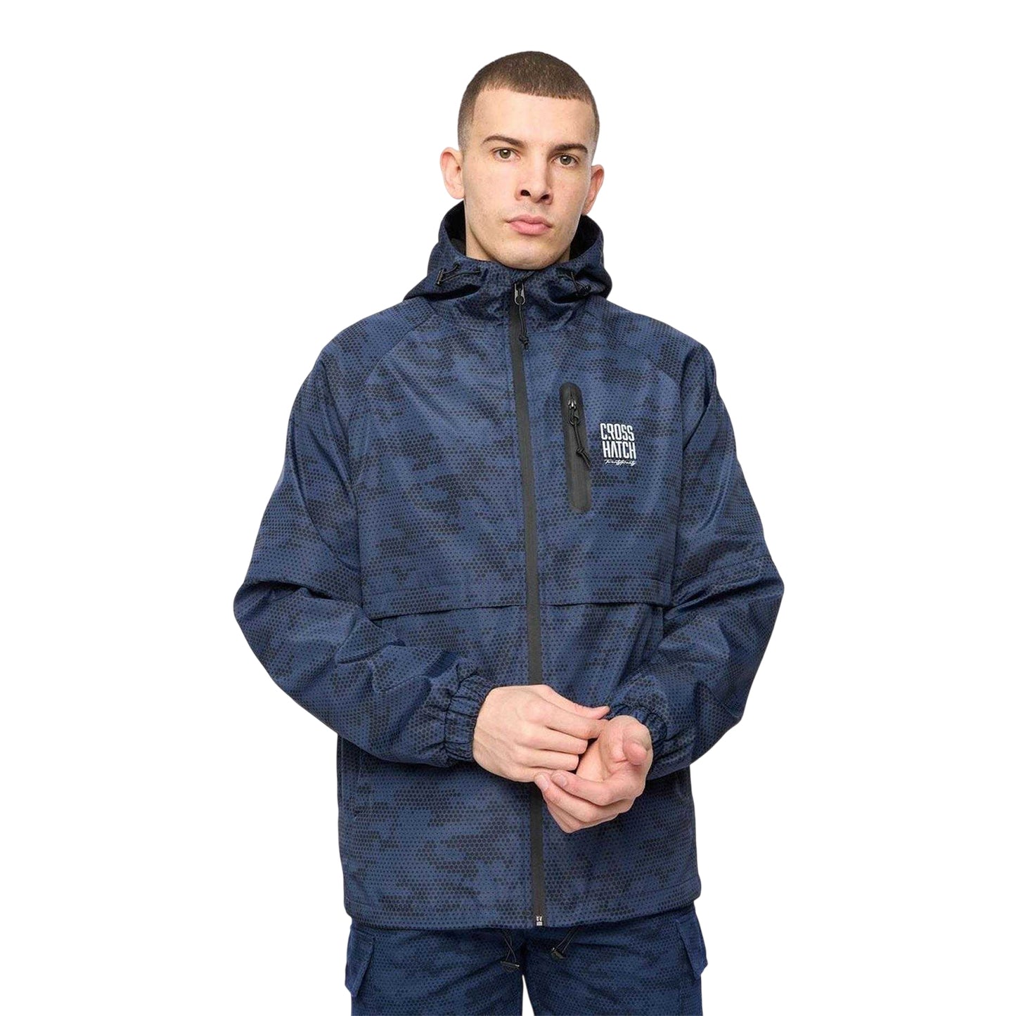 Blue - Front - Crosshatch Mens Janscore All-Over Print Lightweight Hooded Jacket