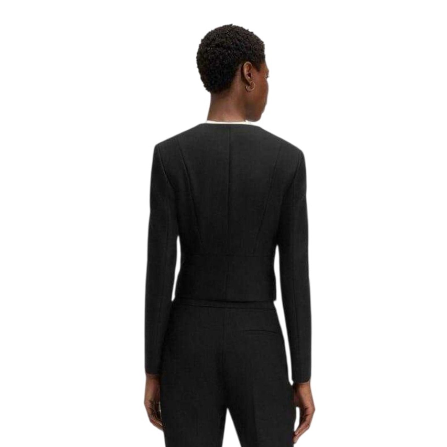 Black - Back - Boss Womens-Ladies Deep V Regular Cropped Blazer