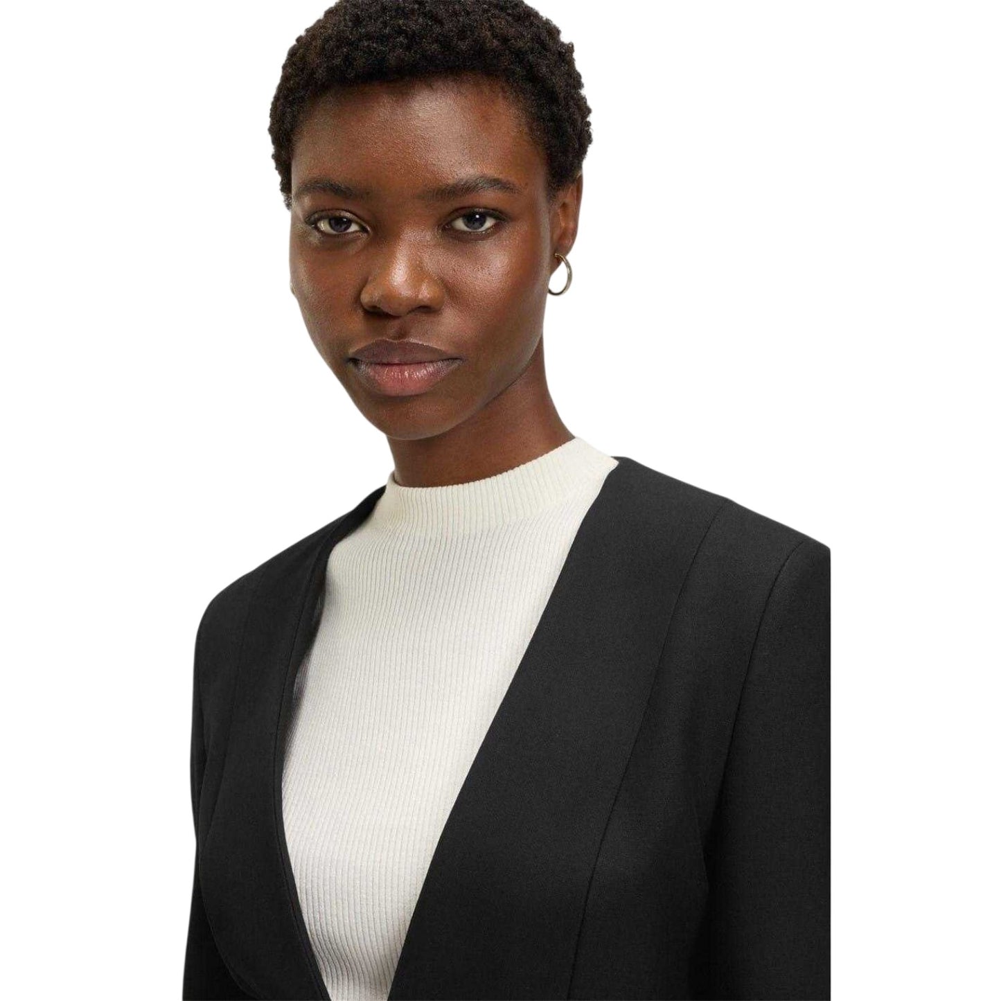 Black - Side - Boss Womens-Ladies Deep V Regular Cropped Blazer