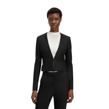 Black - Pack Shot - Boss Womens-Ladies Deep V Regular Cropped Blazer