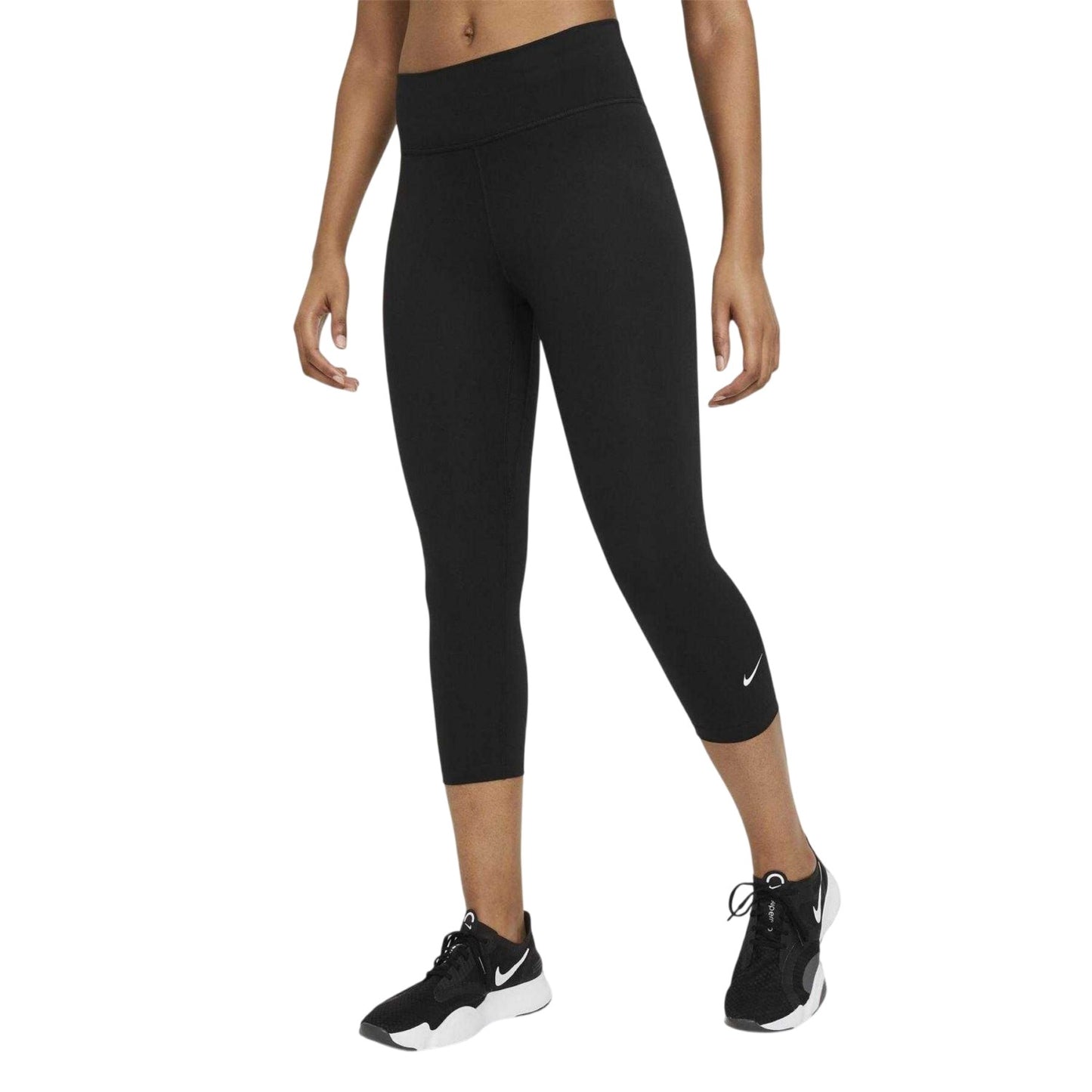 Black-White - Front - Nike Womens-Ladies Dri-FIT Cropped Leggings