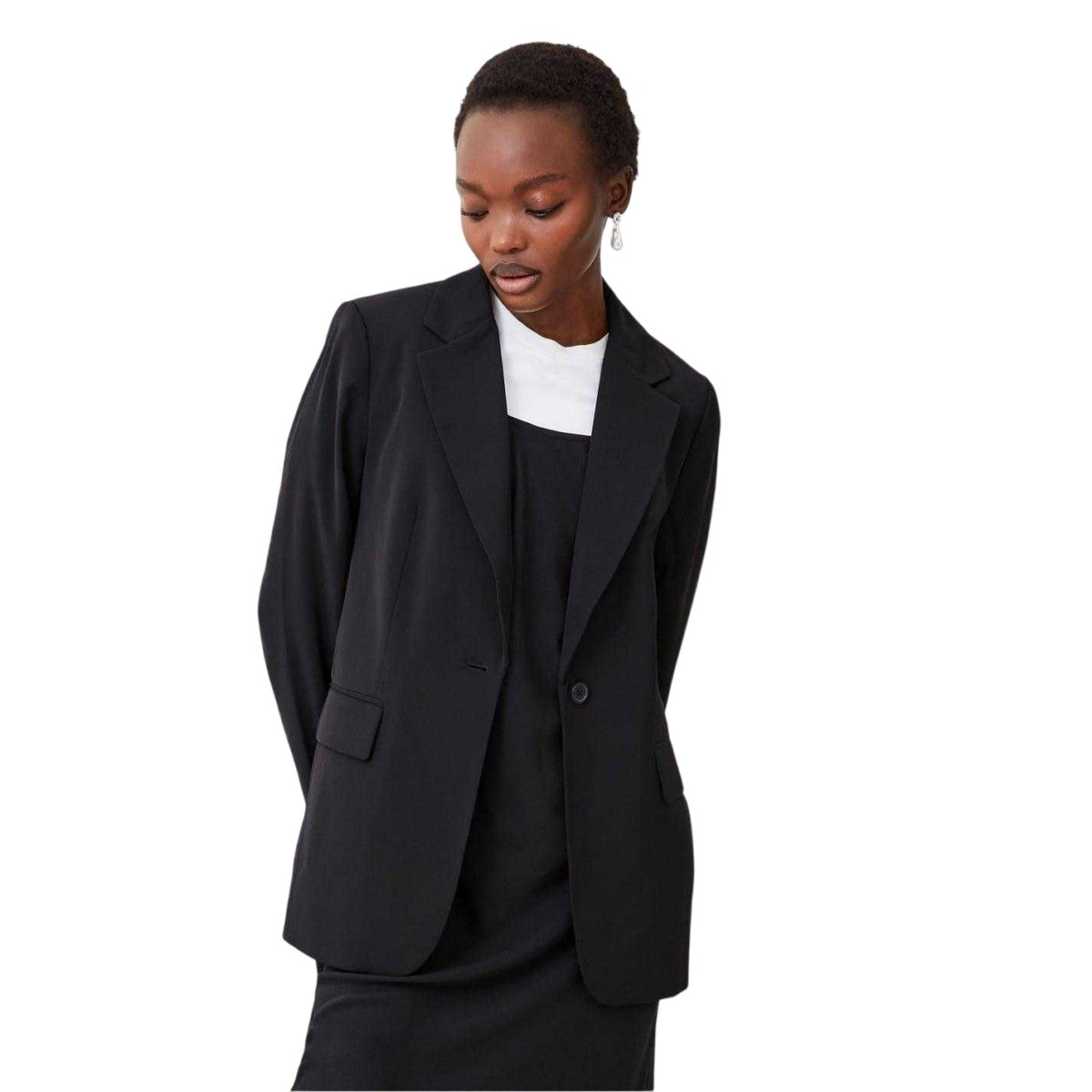 Blackout - Side - French Connection Womens-Ladies Flap Pocket Relaxed Fit Flared Blazer