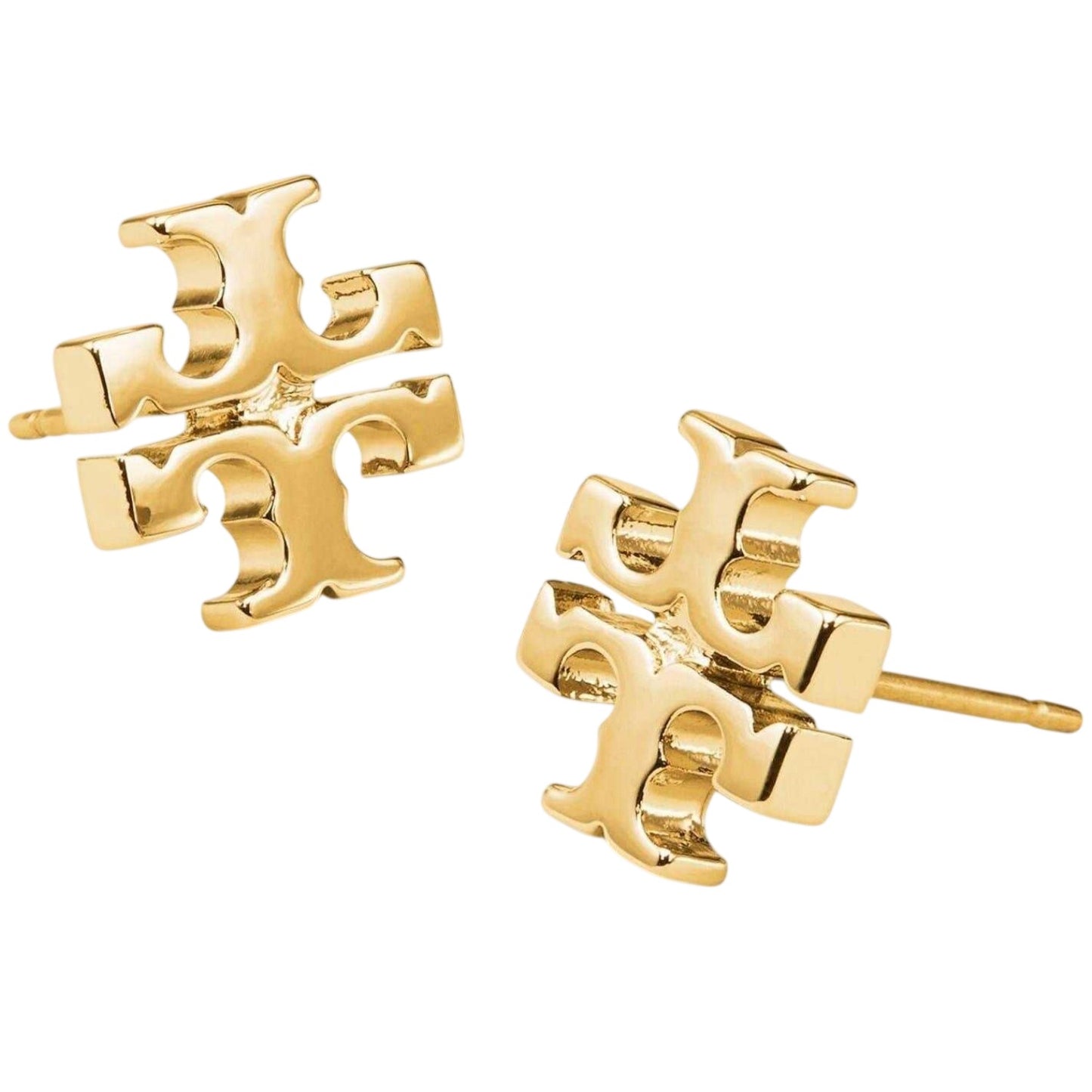 Gold - Back - Tory Burch Gold Plated Logo Stud Earrings