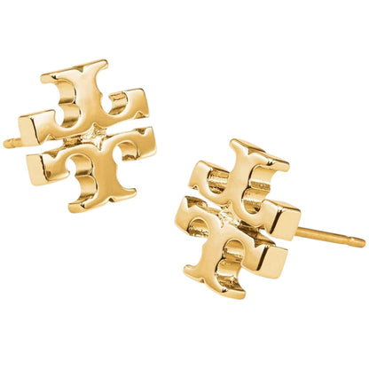 Gold - Back - Tory Burch Gold Plated Logo Stud Earrings