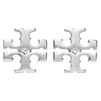 Silver - Front - Tory Burch Gold Plated Logo Stud Earrings