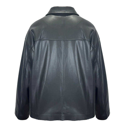 Black - Back - Jack Wills Womens-Ladies Faux Leather Bomber Jacket