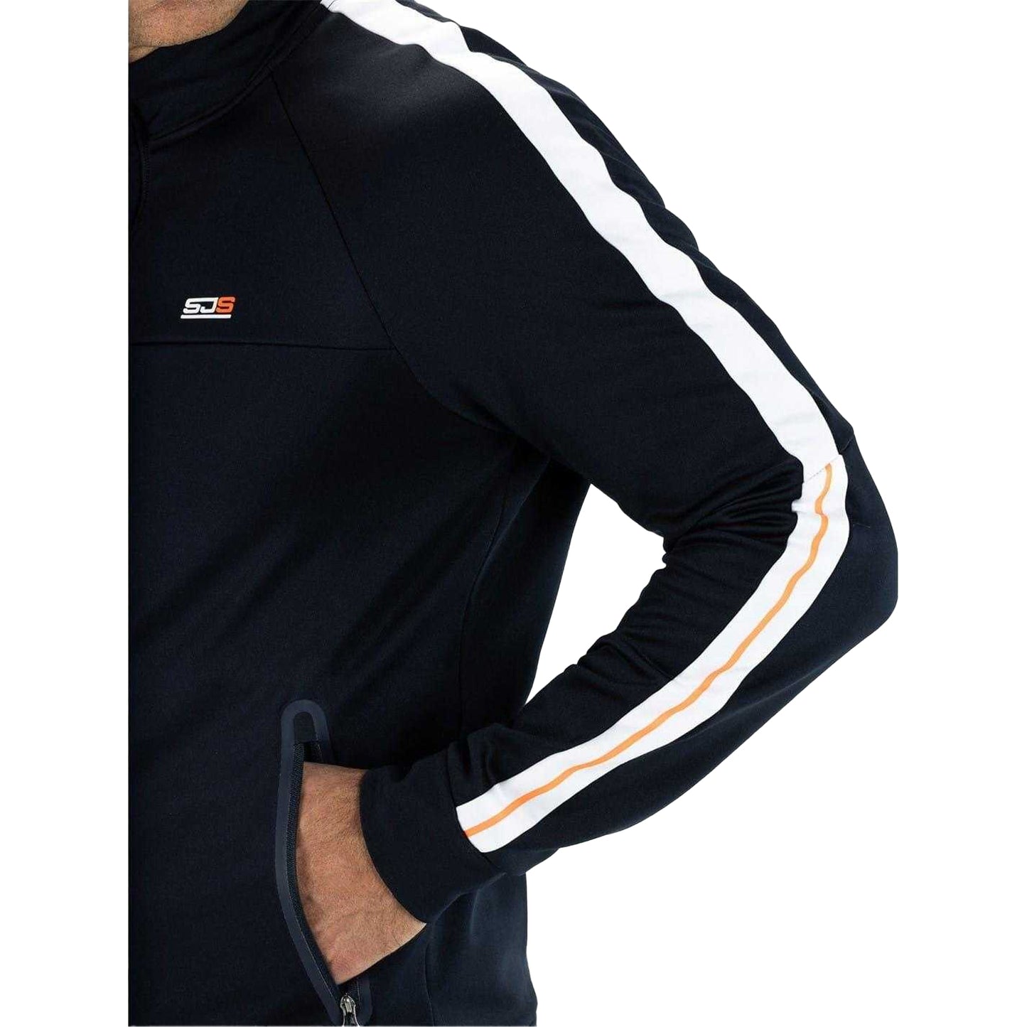 Dark Blue - Side - Sjeng Sports Mens Achille Striped Snug Fit Track Jacket