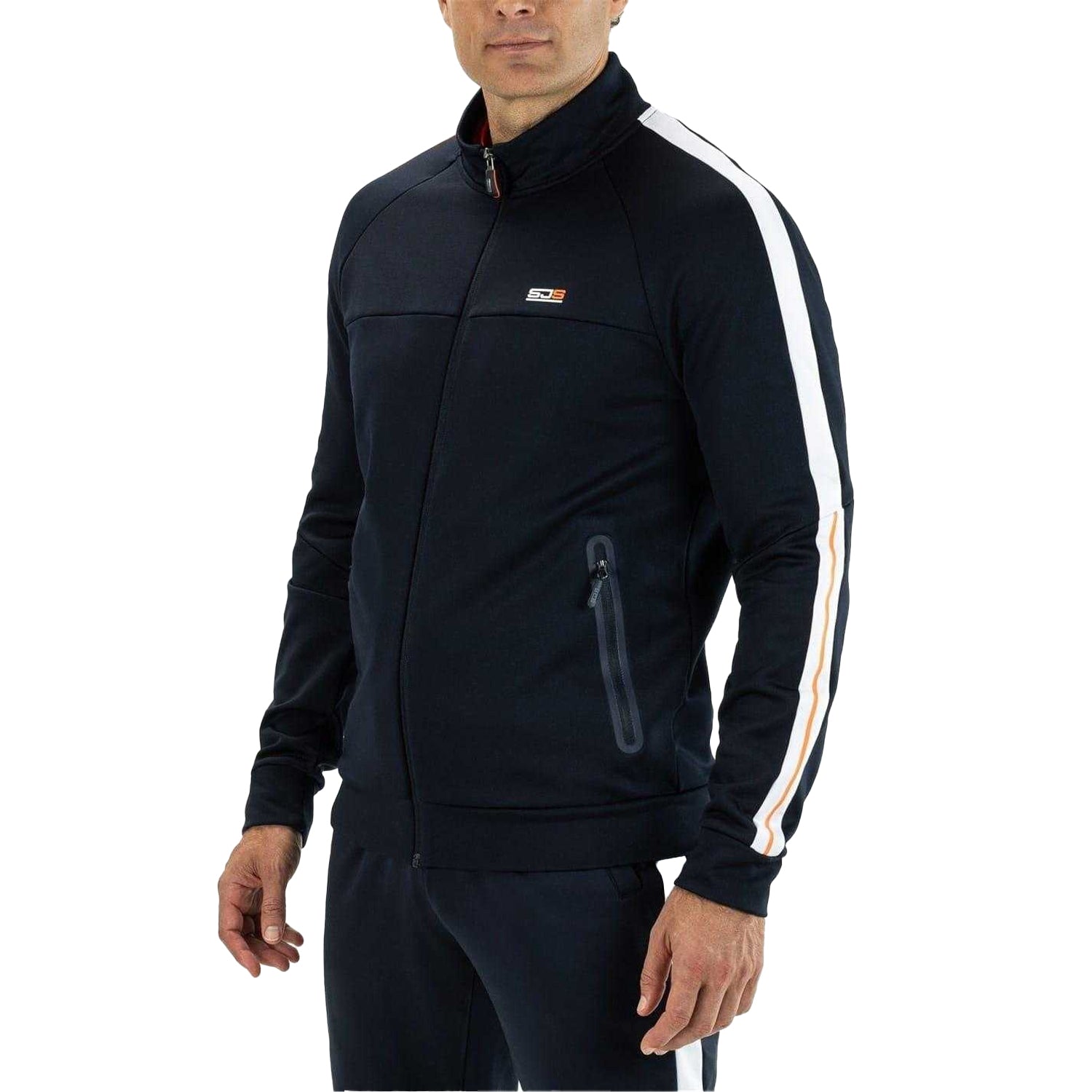 Dark Blue - Front - Sjeng Sports Mens Achille Striped Snug Fit Track Jacket