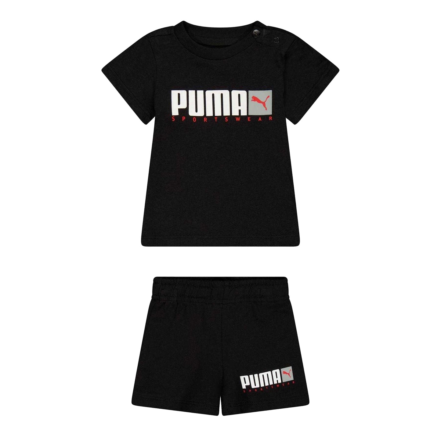 Puma Black - Front - Puma Childrens-Kids Graphic Logo T-Shirt & Shorts Set