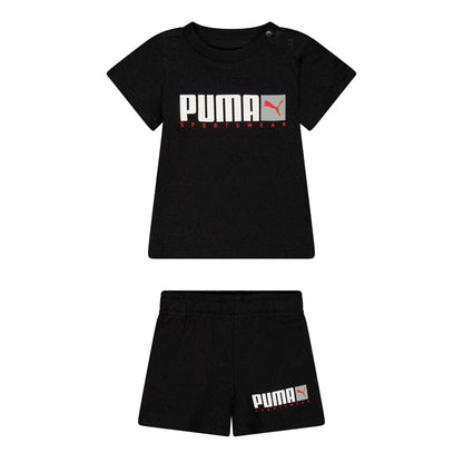 Puma Black - Front - Puma Childrens-Kids Graphic Logo T-Shirt & Shorts Set