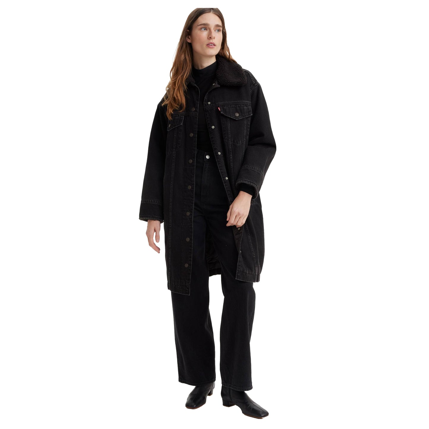 Black - Pack Shot - Levis Womens-Ladies Padded Denim Padded Trucker Jacket