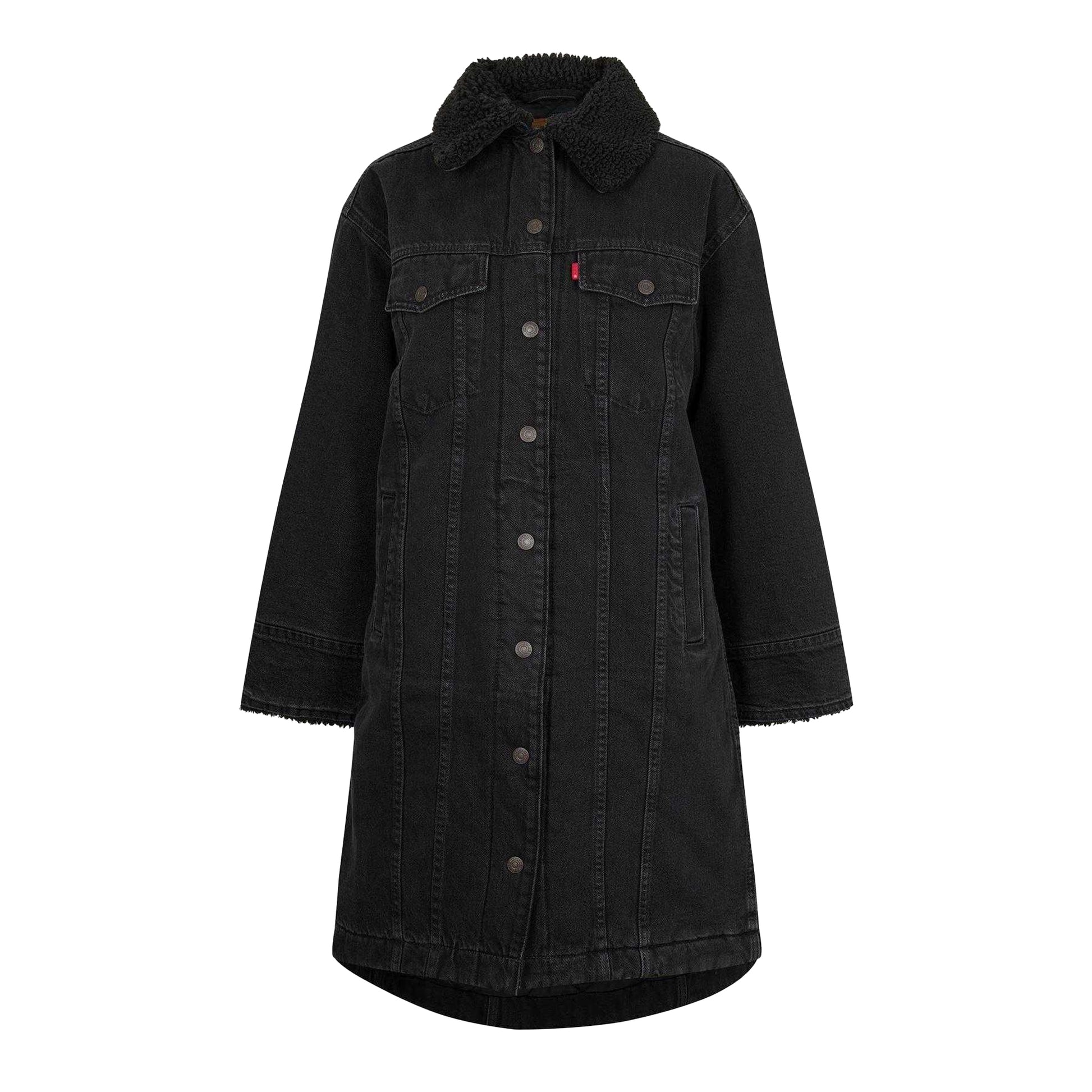 Black - Front - Levis Womens-Ladies Padded Denim Padded Trucker Jacket