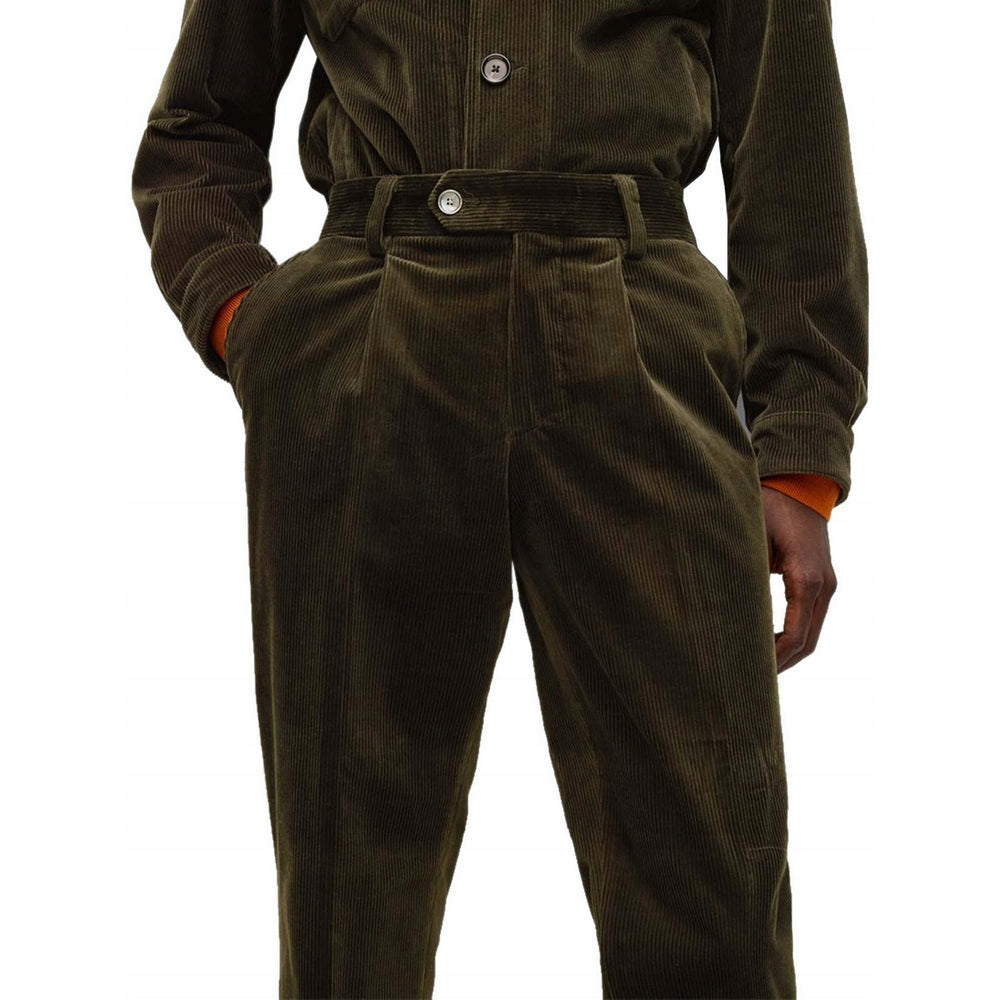 Green - Side - Hugo Boss Mens H-Perin Pleated Trousers
