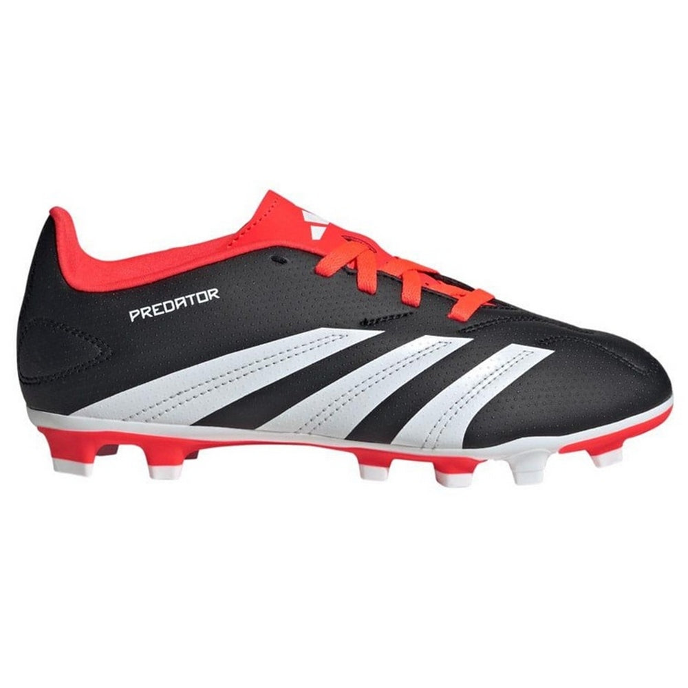 Black-Red-White - Side - Adidas Childrens-Kids Predator Club Firm Ground Football Boots