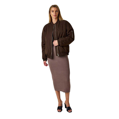 Brown - Pack Shot - Jack Wills Womens-Ladies Relaxed Fit Bomber Jacket