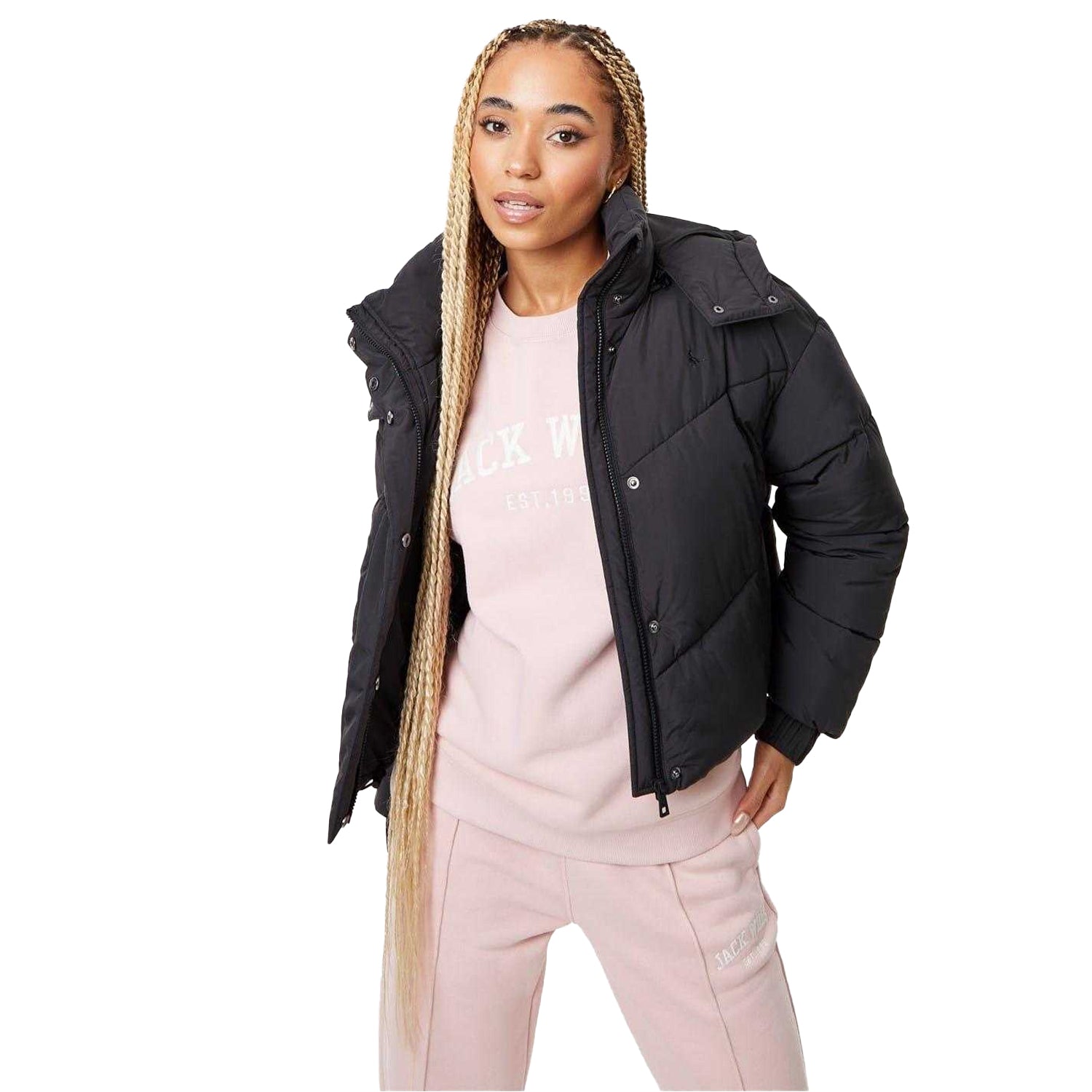 Black - Front - Jack Wills Womens-Ladies Ritcher Quilted Padded Jacket