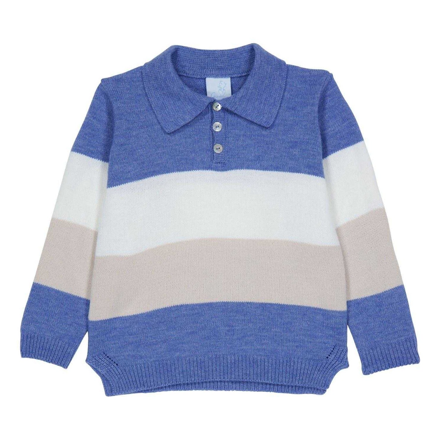 Blue-White-Beige - Back - Artesania Granlei Childrens-Kids Striped Knitted Top And Trousers Set