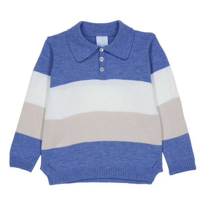 Blue-White-Beige - Back - Artesania Granlei Childrens-Kids Striped Knitted Top And Trousers Set