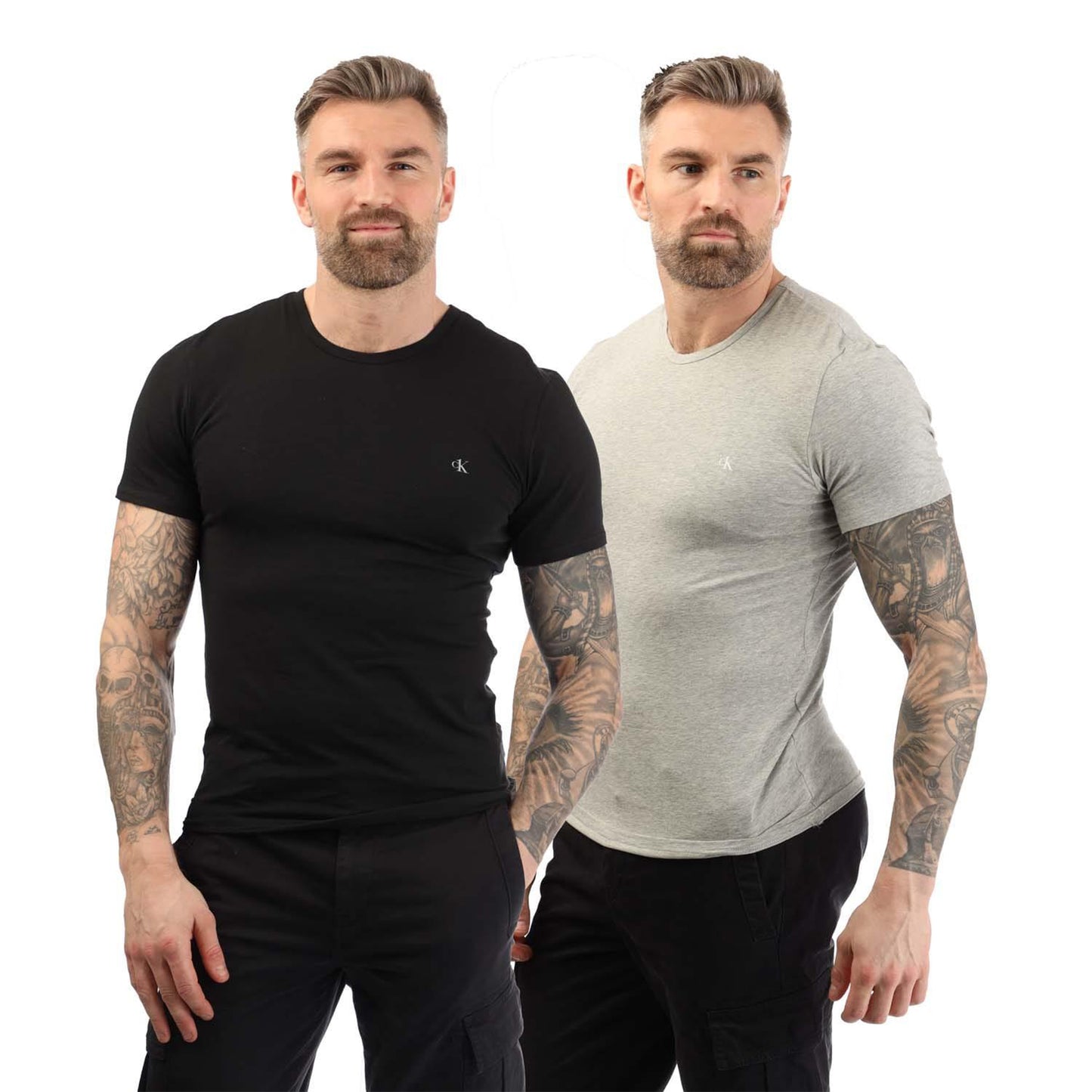 Black-Grey - Front - Calvin Klein Mens Essential Crew Neck T-Shirt (Pack Of 2)