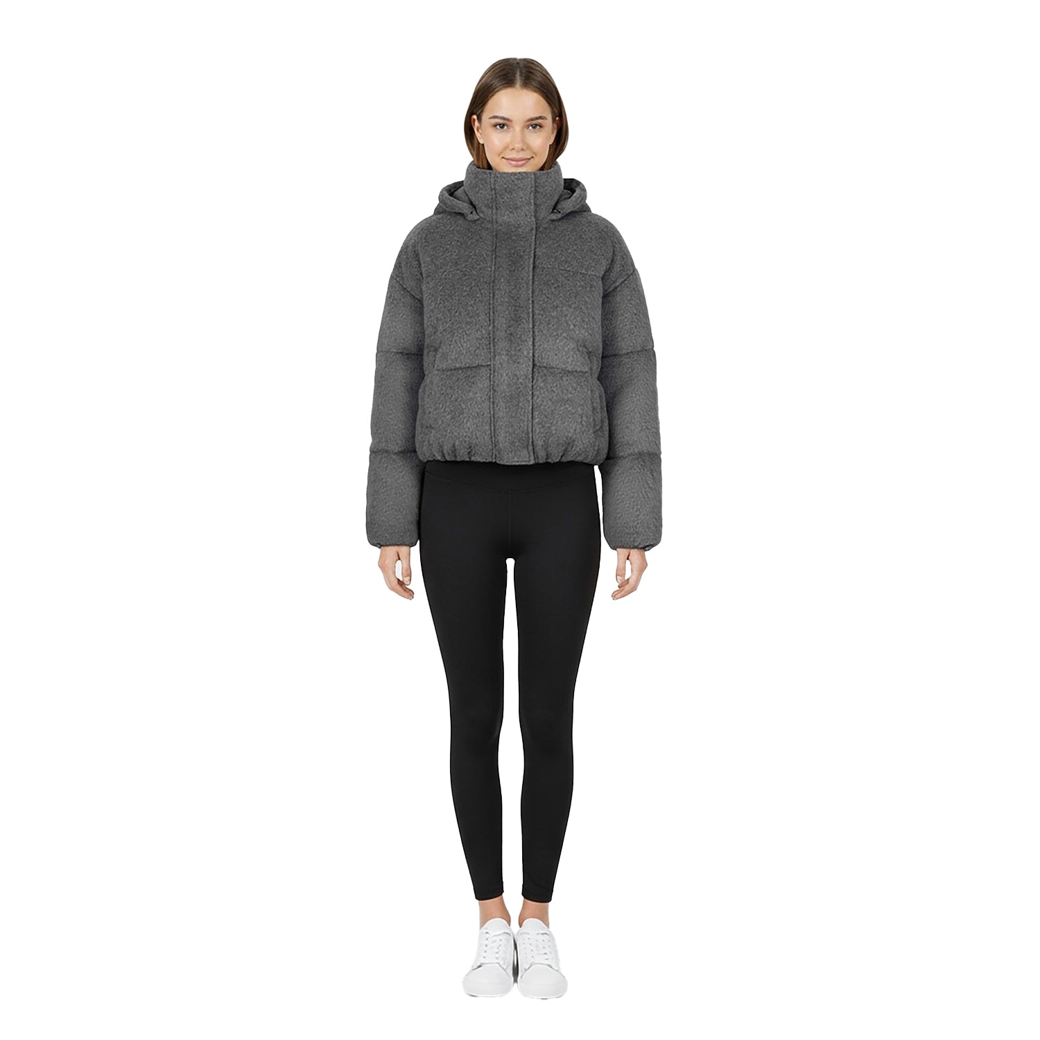 Grey - Pack Shot - Jack Wills Womens-Ladies Hooded Regular Puffer Jacket