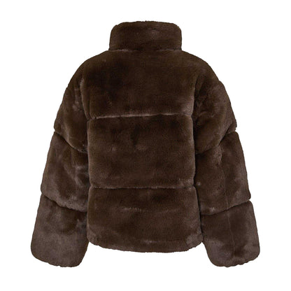 Chocolate - Back - Jack Wills Womens-Ladies Faux Fur Puffer Jacket